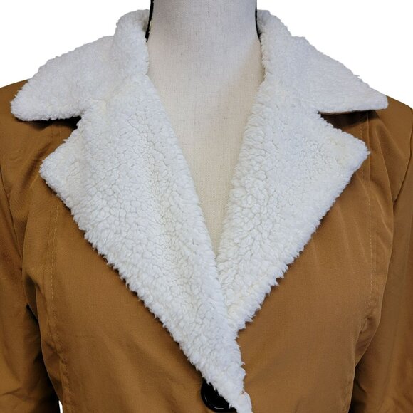 Brown Faux Sherpa Lined Coat Juniors Sz XL Button Front Jacket Boho Bohemian - Picture 2 of 9